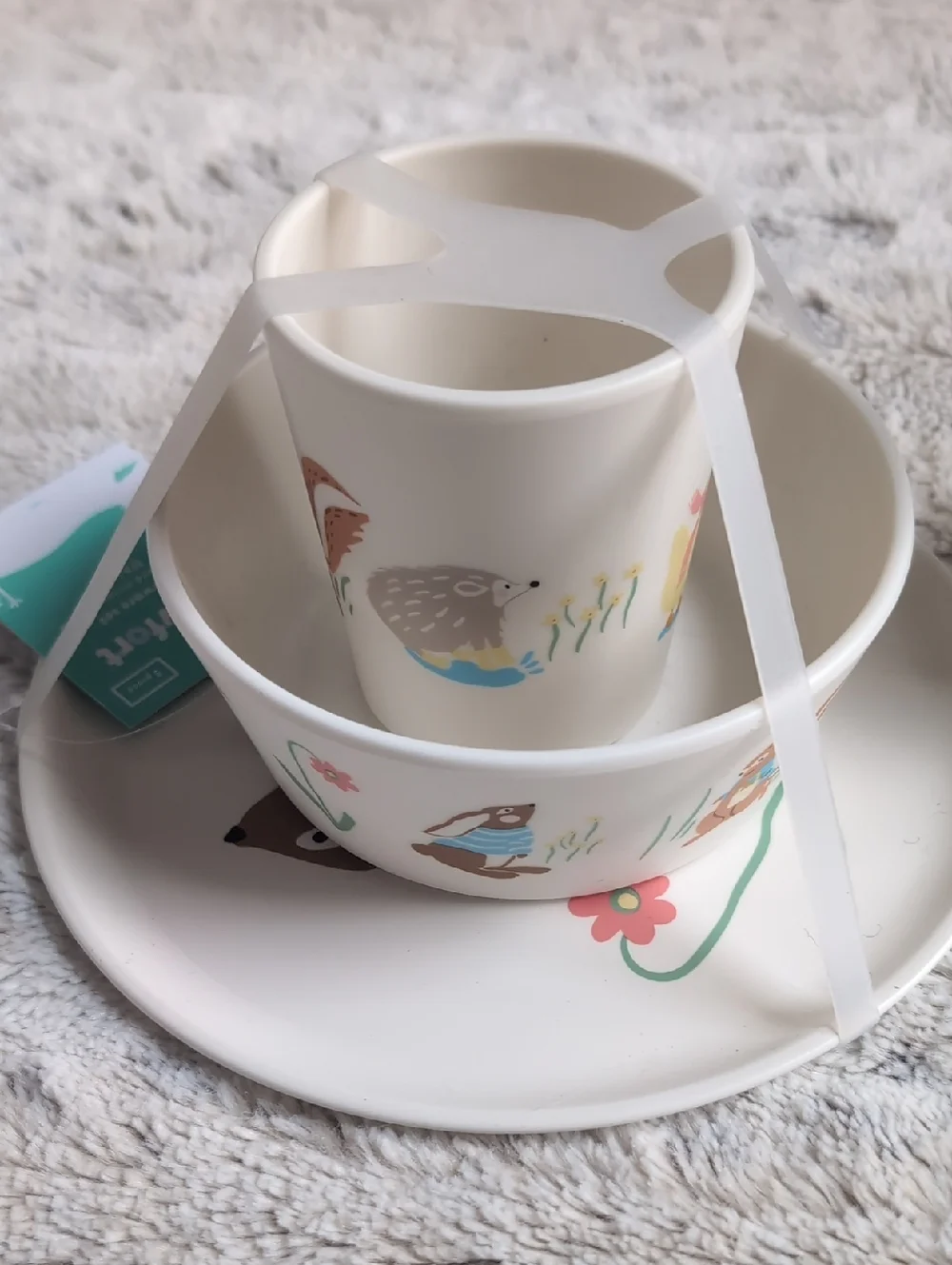 Pillowfort Woodland Animal 3-Piece Dinnerware Set With Bonus Hedgehog Tumbler
